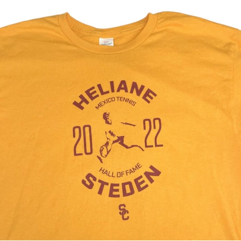 Heliane Steden Tennis Tee Yellow Hall of Fame 2022 Sz Large L Hanes
